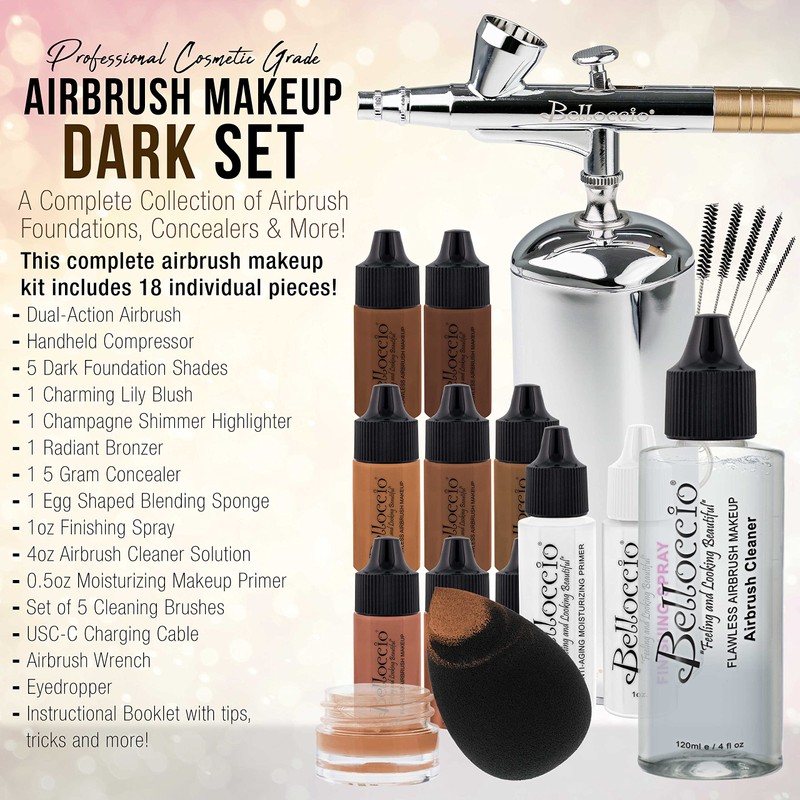 Belloccio Complete Cordless Handheld Airbrush Cosmetic Makeup System with 5