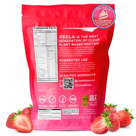XEELA Plant Based Vegan Protein Powder - Independently Tested - 25g High Protein, Pea Protein for Men & Women - Vitamins & Minerals, Non GMO, Dairy & Gluten Free, LowCarb & LowFat (Strawberry Cake)