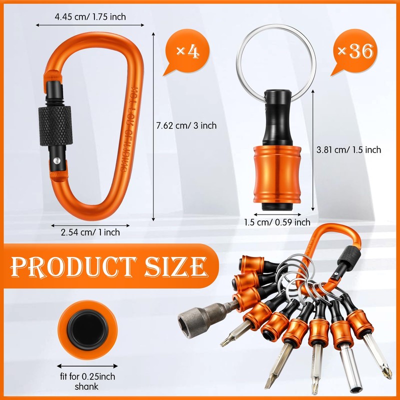 Threlaco 36 Pcs Bit Holder Keychain, 1/4 3/8 1/2 Socket