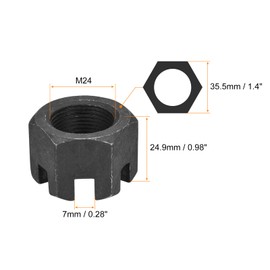 sourcing map M24x1.5mm Hexagon Slotted Nut, Grade 4.8 Carbon Steel Hex Nuts Good for Machinery Repairing, Black, 4Pcs