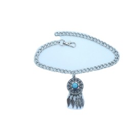 Unbranded Women Silver Metal Chain Boot Bracelet Shoe Native Style Feather Charm Turquoise