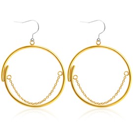 TGNEL Pure Titanium Dangle Earrings Chain Circle Drop Earrings Gold Plated, Large Titanium Hoop Earrings for Women Sensitive Ears