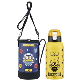 Skater KSTCH6-A Children's Stainless Steel Water Bottle, Direct Drinking, 20.3 fl oz (600 ml), Minions, Lightweight Type, For Boys, Special Cover, Cold Insulation, Wide Mouth Type, Sports Bottle,