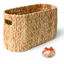 KOKODO Water Hyacinth Tank Topper Storage Basket with Buit-in Handles, Free Standing Basket for Toilet Paper or Magazines, Toiletries, Cleaning Supplies Holder - Holder for 6 Paper Rolls