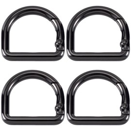 HINZIC 4 Pack D Ring Spring Key Hooks Keyring Clip Buckles Clasp Clamps for Belt Backpacks Handbag Purse Strap- Black