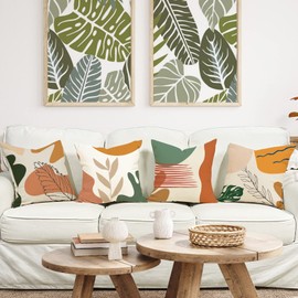 ZWJD Cushion Covers, 40 x 40 cm, Set of 4, Outdoor Cushion Covers, Linen Cushion Covers, Geometric Pattern, for Sofa, Living Room, Decorative, A048-16