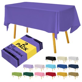 Hereisa Purple Plastic Tablecloths 2 Pack Disposable Table Covers 54 x 108 Inch Bridal Party Tablecovers PEVA Violet Table Cloths for Picnic Birthday Wedding Banquet Parties 8 ft Rectangle Table Use