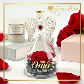 Sunia Gifts for Grandma Christmas, Best Grandma Gifts, Angel Figure with Saying Beste Oma der Welt, Eternal Rose Angel Gifts, Birthday Gift for Grandma, Eternal Flower Gift, Grandma Gift Christmas