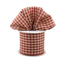 Burgundy Gingham Wired Edge Ribbon - 2 1/2 Inch x 10 Yards, Fall Wreath, Christmas Decor, Valentine's Day, Birthday, Rustic Wedding, Farmhouse Party, Picnic