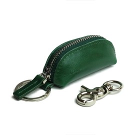 Kapon Coin Purse, Ultra Small, Genuine Leather, Coin Case, YKK Zipper, Extra 500 Yen Coin, Keychain, Carabiner, silver zipper/green