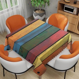 XYSCSJ Wood Grain Tablecloth 54x54 Inch Square Rustic Vintage Colorful Rainbow Stripes Tablecloths Polyester Fabric Farmhouse Decorative for Spring Home Kitchen Dining Party