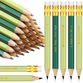 Crtiin 50 Pcs Wedding Pencils for Bridal Shower Mini Half Golf Game Pencils with Eraser 4 Inch Short Pocket Pre Sharpened for Wedding Presents, Classroom, School(Light/Dark Green)