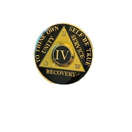 6 Year AA Medallion Metallic Black How Tri-Plate Sobriety Chip
