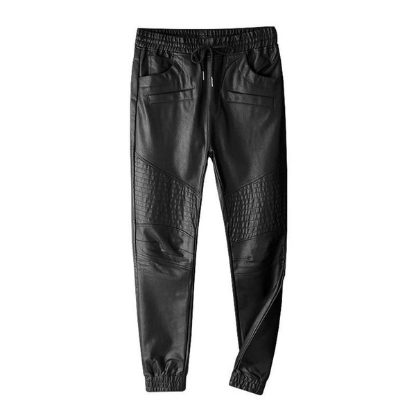 Idopy Men`s Faux Leather Jogger Elastic Waist Drawstring PU Harem
