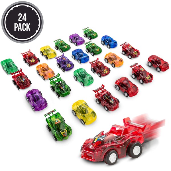 FAVONIR Pull Back Friction cars, 24 Mini Assorted Race Car Vehicle Playset for Toddlers & Kids Party Favor Giveaway Ideal Birthday Party, Bulk School Reward Prizes, Décor, carnival And Events