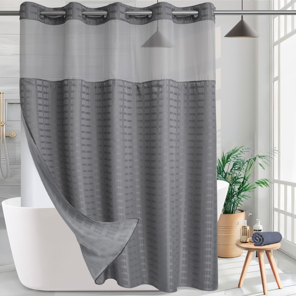 KONZENT Hotel Fabric Shower Curtain Machine Washable with Snap in
