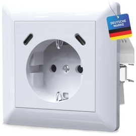 Socket Quick Charger USB-C/C PD 3.0 QC Classic Standard Flush-Mounted Wall Compatible with GIRA Jung Merten Busch Jaeger Pure White Alpine White Smartphone Tablet Power Delivery Quick Charge