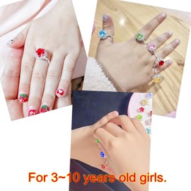 JZK 24x Adjustable artificial gemstone toy rings for little girls age 3-10 dress up jewellery with heart box, princess party bag fillers for girls Christmas birthday present party favours gift