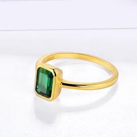 0.70 Cttw Lab-Grown Emerald Solitaire Ring Emerald Cut Bezel setting 14K Yellow Gold Over Silver Comes With Gift Box
