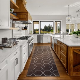 Custom Made Runner Rug for Kitchen Foyer Hallway Entry Choose Your Length Size 26 Inch Wide Geometric Lattice Design Brown Color (30 feet x 26 inch)