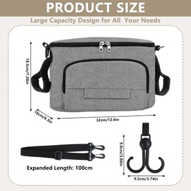 Vylyciy Pram Organiser, Universal Pram Bag, Pram Bag with Closure, Adjustable Shoulder Straps, Cup Holder, Baby Changing Bags, Buggy Organiser (Grey)