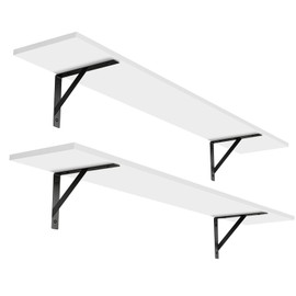 DINZI LVJ Long Wall Shelves, 47.3Inch Wall Mounted Shelves Set of 2, Extra Large Floating Storage Ledges with Sturdy Metal Brackets for Living Room, Bathroom, Bedroom, Kitchen, White