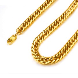 FindChic Solid Stainless Steel Curb Chain Necklace in Silver Colour, Gold Colour, Black Cuban Link Chain with Free Jewellery Box, Hip Pop Jewellery for Men, Women, Boys