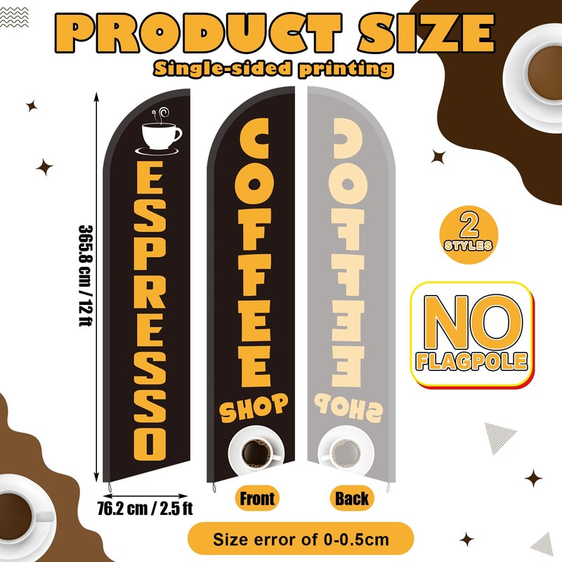 2 Pack Coffee Espresso Feather Flags Cafe Banner, Fashionable
