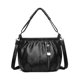 FuninCrea Shoulder Bag for women, Leather Crossbody Bag Tote Bag for Women Ladies Zipper Handbags Work Bags Sling Bag Purse (Black)