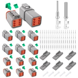 JRready German Plug 6 Pin DT Plug Set 6 Sets IP68 Waterproof Electrical Connector with Wire Gauge 14-18 AWG German Terminal Kit for Car, Motorcycle, Truck, Boat