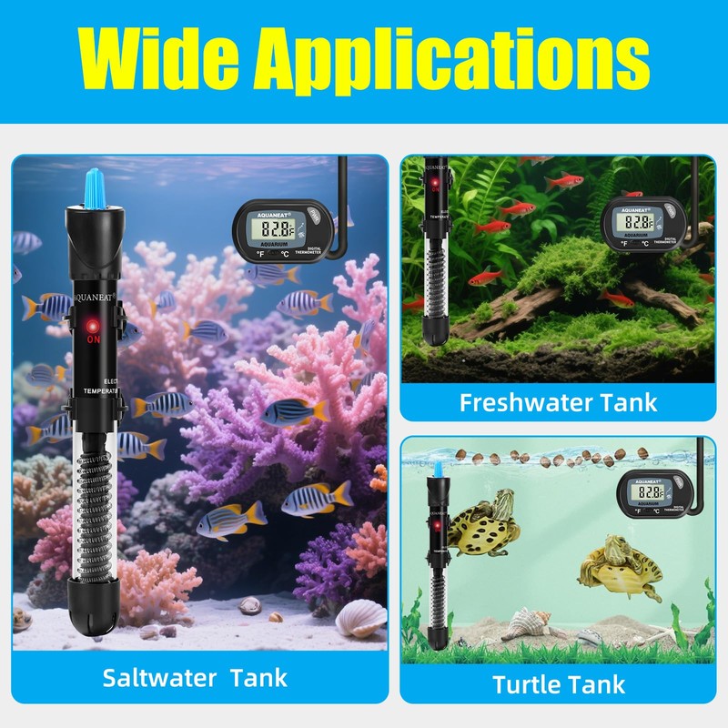AQUANEAT Aquarium Heater, 100W Fish Tank Heater, Adjustable Submersible Water