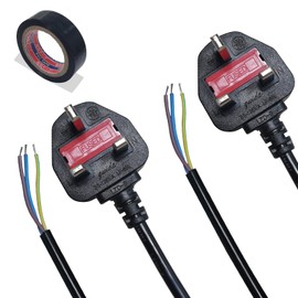 2 Pack 13 Amp Plug UK Equipped with Insulating Tape, 3x0.75mm² 3 Core Electrical Cable, Compliant with BS-1363 Standard, 1.5m(4.9ft) UK Plug Power Cord Compatible with Various Electrical Equipment