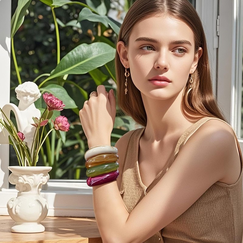 Firstmeet Chunky Bold Open Cuff Acrylic Bangle - Oversized Wrist