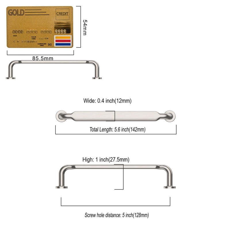 Amerdeco 10 Pack Brushed Satin Nickel Cabinet Pulls 5 Inch(128mm)