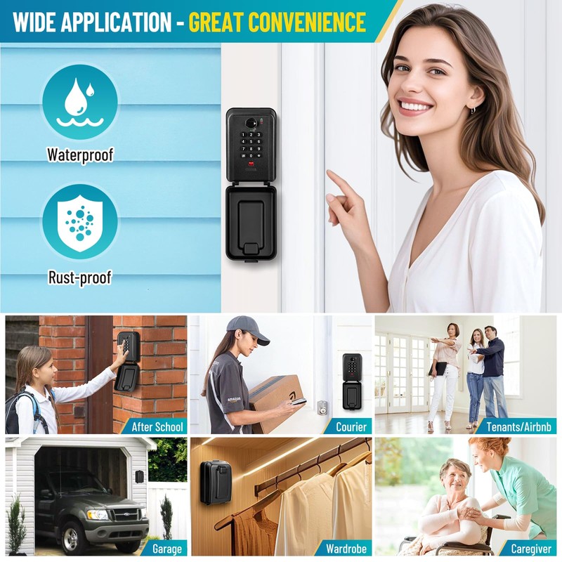 Key Lock Box with Code, Wall-Mounted LockBox for Keys with