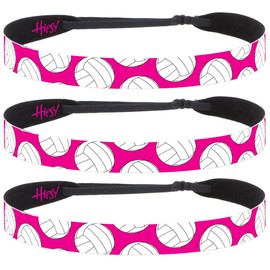 Hipsy Adjustable NO SLIP Volleyball Headbands for Women & Girls (Volleyballs on Hot Pink Team 3pk)