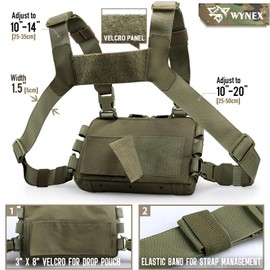 WYNEX Tactical Chest Rig Pack for Men, Running Chest Pocket with Front Loop, Airsoft Recon Chest Rigs for Hunting, Outdoor, EDC Combat, Ranger green, Tactical