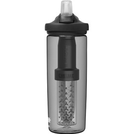 CamelBak eddy+ Water Filter Water Bottle by LifeStraw Integrated 2-Stage Filter Straw - For Hiking, Backpacking, Travel, and Emergency Preparedness - 20oz Tritan Renew, Charcoal
