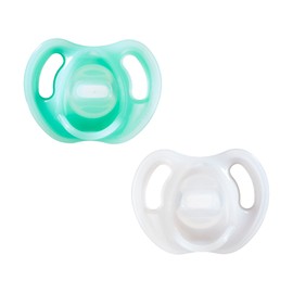 Tommee Tippee Ultra-Light Silicone Pacifier, 0-6 Months, Symmetrical One-Piece Design, BPA-Free Silicone Binkies, Blue/White, Pack of 2