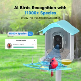 DOCOON Smart Bird Feeder with Camera, 2K HD AI Identify Birds Species, Bird Watching Camera with Solar Panel, Auto Capture Bird Videos & Instant Notifications, Ideal Present for Bird Lover, Blue
