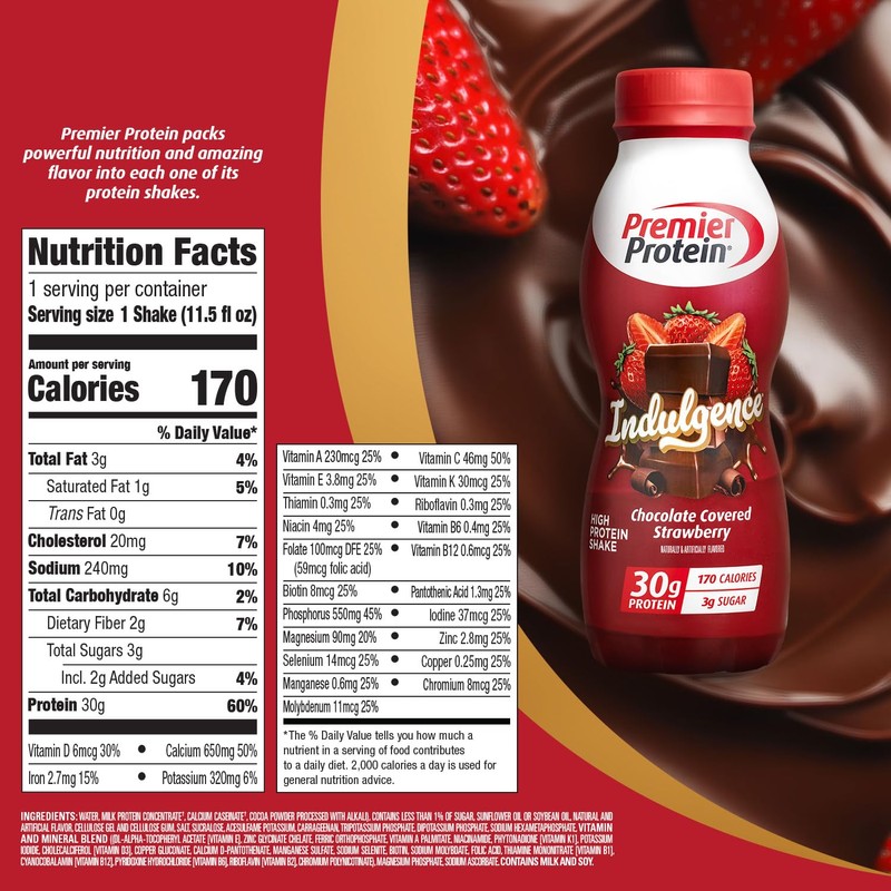 Premier Protein Shake INDULGENCE, Chocolate Covered Strawberry, 30g Protein, 170