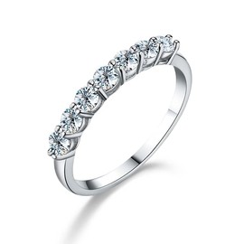 Springlight Wedding Gift Moissanite Diamond Rings, S925 Sterling Silver 0.1 ct x 7 Pieces D Colour VVS1 Clarity Classic 7 Stone Moissanite Rings Gifts for Women, Sterling Silver, Moissanite