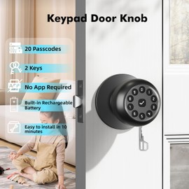 EUERTE Smart Door Knob with Lock,Keyless Entry Door Lock for Front Door, Keypad Smart Door Locks,Auto Lock,Easy to Install,Great for Bedroom,Home,Office,Hotel,Garage (Black, No App)