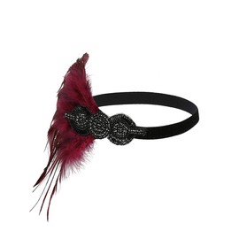 Women's Flapper Feather Headband 1920s Art Deco Roaring 20s Great Gatsby Headpiece Gatsby Costume 22Wine Red