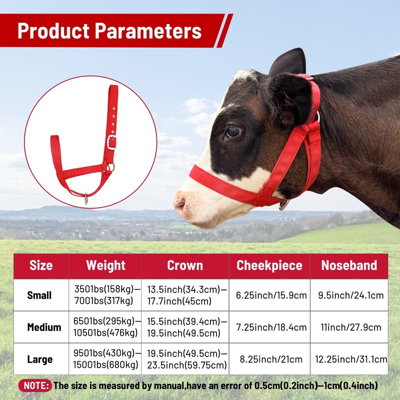 Cow Halter Cattle Halters Adjustable Calf Halter with Leading Rope