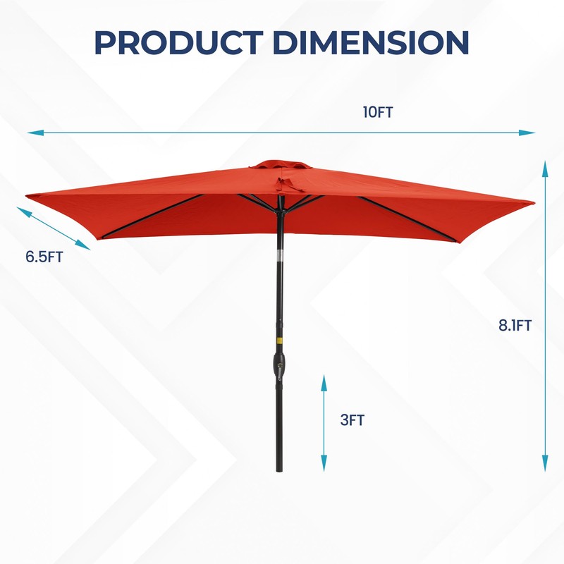 SUNVIVI OUTDOOR 6.5 x 10 Ft Rectangular Patio Umbrella Aluminum