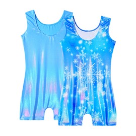 Gymnastics Leotards for Girls Size 8-9 Years Old Shimmering Two Pieces Blue Snowflake Solid Blue Athletic Outfits