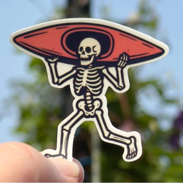 Handmade 2" Kayaking Skeleton Sticker, Decal, Kayak, Summer, Lake, Water,