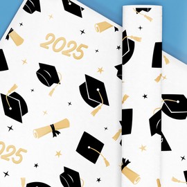 Big Dot of Happiness Black & Gold Graduation Wrapping Paper, Class of 2025 Congrats High School Grad Party Gift Wrap Supplies, 24 in x 7 feet, 1 Roll