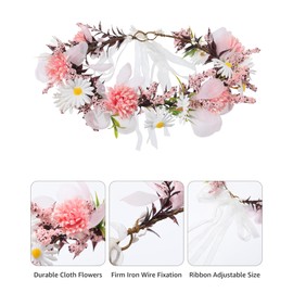 AWAYTR Flower Crowns for Women Flower Headband Adjusatble Flower Girl Headpiece Headband Fairy Crown for Bridal Wedding Festival Party Photo (Pink + White)